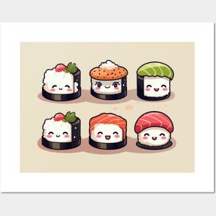 cute smile six japanese sushi Posters and Art